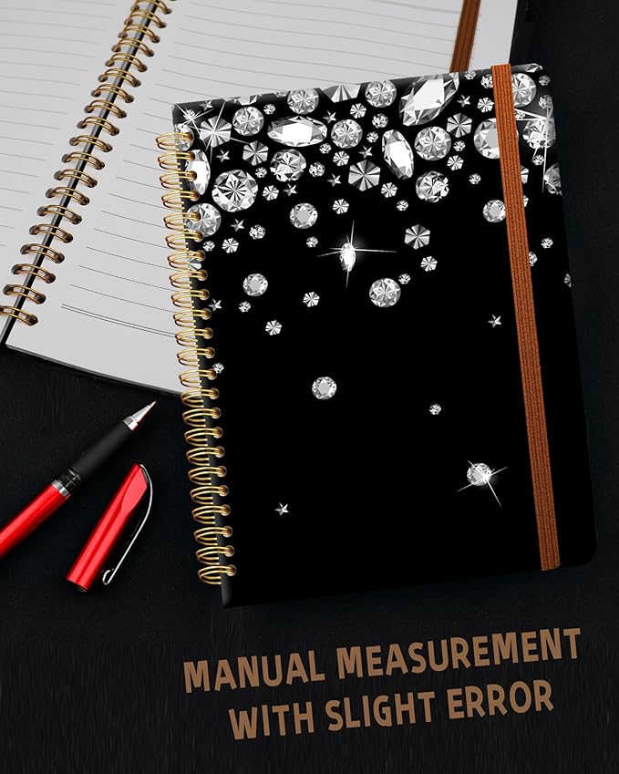 Ruled Spiral Writing Notebook,A5 Hardcover Lined College Journal for Women,Strong Twin-Wire Binding with Premium Paper,8.4" X 6",Perfect for School,Office,Home(Shiny Diamond)