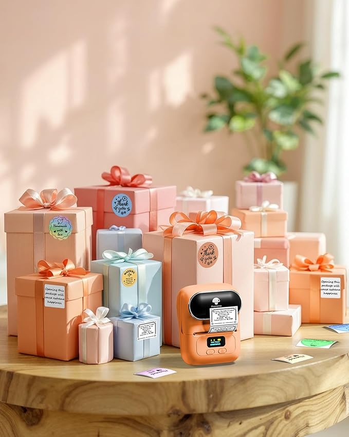 Phomemo Barcode Printer - M110 Label Maker Machine Wireless Bluetooth Themal Label Printer for Small Business, School, Barcode, Address, Jewelry, Clothing, Organizing, Orange