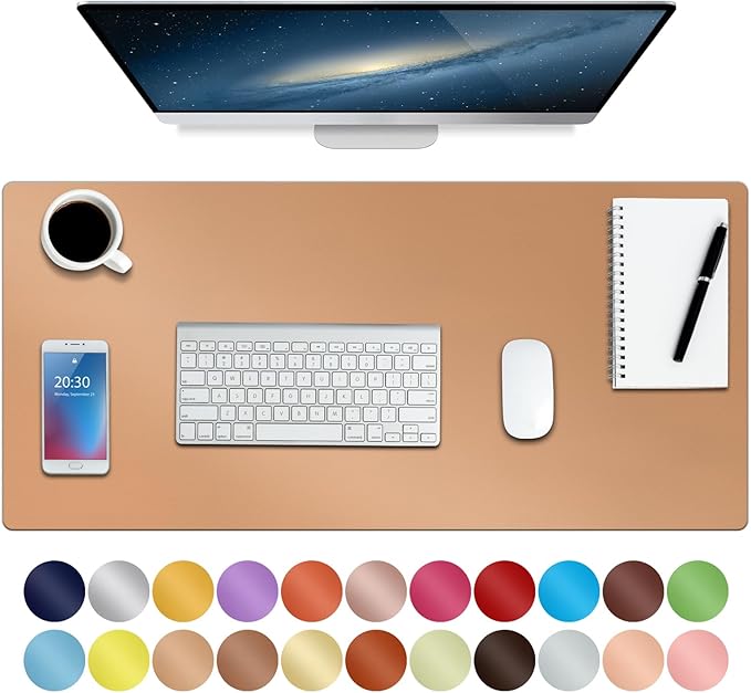 Boutilon Leather Desk Pad Protector,Non-Slip Mouse Pad,Laptop Desk Pad,Office Mouse Mat,Waterproof Leather Desk Blotter,Desk Writing Pad for Office and Home (M-Orange Pink,30"x14")