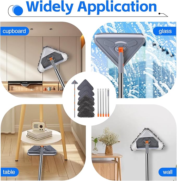 ZYHZYHA Wall Mop with 80 Inches Long Handle, Wall Cleaner Mop Tool for Window/Walls/Ceiling Fans/Dust/Baseboard/Floors Clean, 360° Ceilings Cleaner Tool Duster with Squeegee 6 Replacement Pads