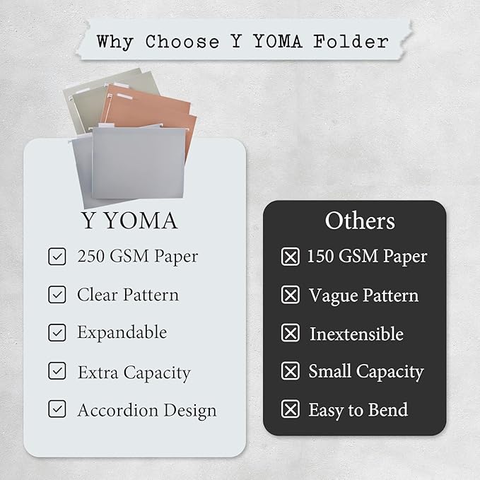 Y YOMA Letter Size - 6 Pack Extra Capacity Hanging File Folders Accordion Decorative File Folder Cute Colored Hanging Folder Organizer for Office Home with 1/5-Cut Adjustable Tabs, Natural Color