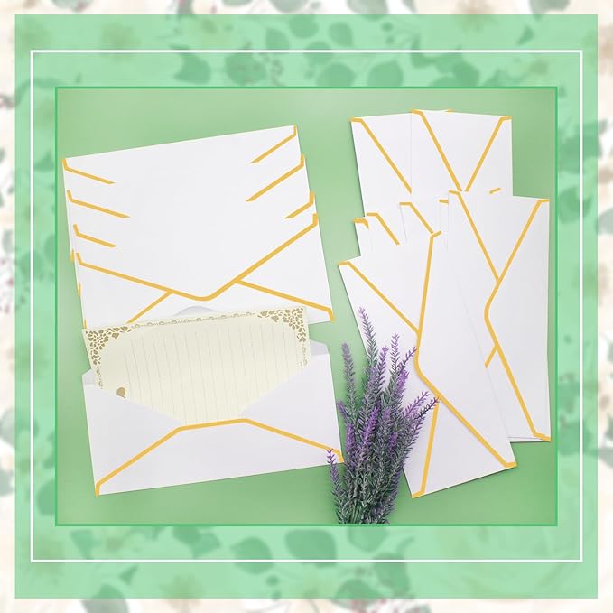 Business Envelopes with Gold Border 30 Pack #10 Envelopes Made of 150gsm Paper, Standard Envelopes with Gold Stickers for Office, Checks, Letter Mailing,9.45 x 4.13 Inches(White)