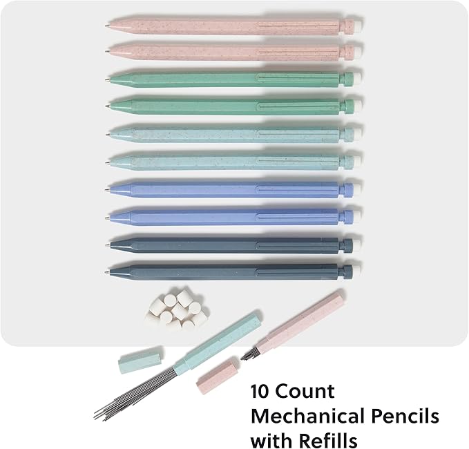 U Brands U-Eco Recycled Mechanical Pencil Set, Bulk Mechanical Pencils 0.7mm, Speckled Brights, Medium Lead, School Supplies, 10 Pack