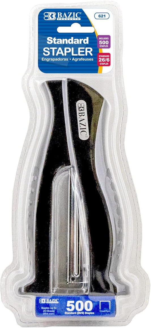 BAZIC Stand-Up Stapler w/500 Staples, Full Strip Size Standard (26/6), Black Durable Desktop Staplers for Home Office School, 12-Pack