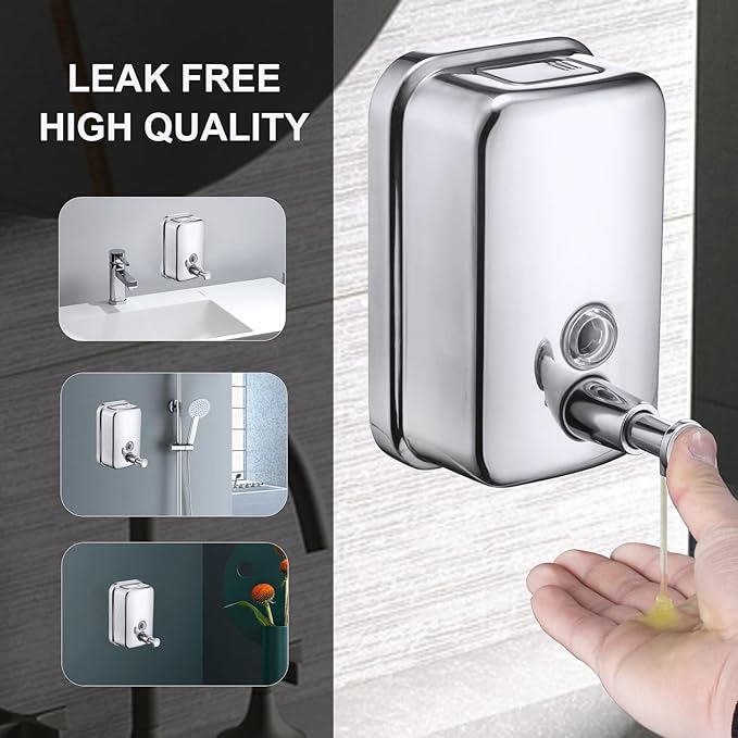 VANNSOO Commercial Soap Dispenser Wall Mount Stainless Steel Manual Liquid Pump Rust-Proof Leak Free for Bathroom (17 fl oz / 500ml)