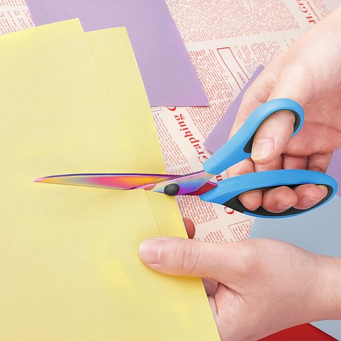 Sewing Scissors, Sharp Titanium Coating Blades, Soft Grip Handle, Multi-Purpose Scissors Set of 3 Suitable for Families, Office, and School Use, Blue Black, Purple Pink and Green Black