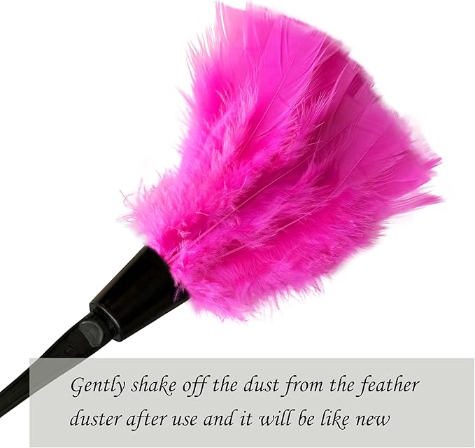 14 Inch Turkey Feather Duster – Lightweight Cleaning Brush for Home, Office, Furniture, Blinds, and Electronics (Rose Red)