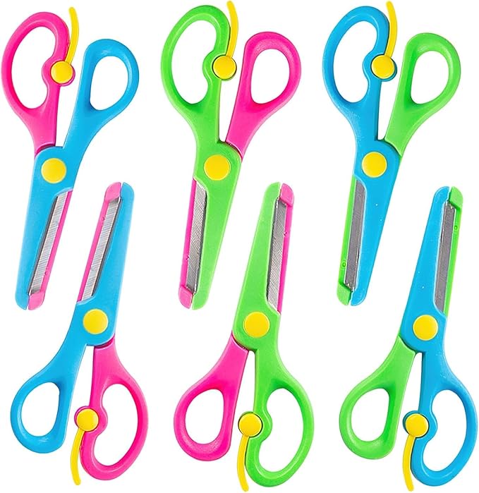 LOVESTOWN Kids Safety Scissors, 6PCS Blunt Tip Scissors for School with Comfort Grip & Steel Blades, Anti-Pinch Design for Back to School, Classroom Children's Paper Cutting, Ideal for Art Craft