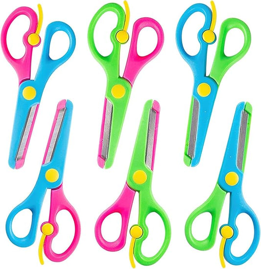 LOVESTOWN Kids Safety Scissors, 6PCS Blunt Tip Scissors for School with Comfort Grip & Steel Blades, Anti-Pinch Design for Back to School, Classroom Children's Paper Cutting, Ideal for Art Craft