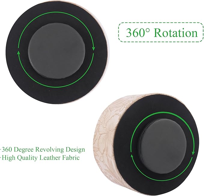 Hennaja Remote Control Holder, 360°Spinning PU Leather Desk TV Remote Caddy,Desk Storage Box Room Accessories for Controller, Media,Mail,Calculator, Mobile Phone,Pencil(1-Carved Light Brown)