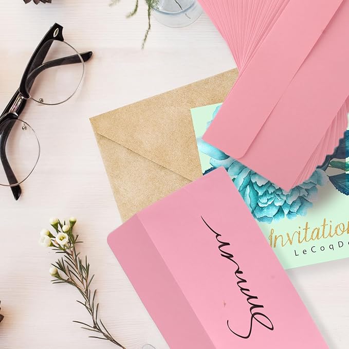 50 packs #6 3/4 Business envelopes, pink envelopes, self-sealing standard envelopes, suitable for personal and business, checks, mailing letters, invoices (3-5/8 X 6-1/2 Inches)