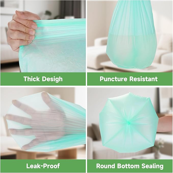 6 Gallon Trash Bags Compostable Green - Heihaily Medium Garbage Bags Strong Thick Bulk 100 Count Biodegradable Unscented for Home and Kitchen Office Liners Waste Basket Can