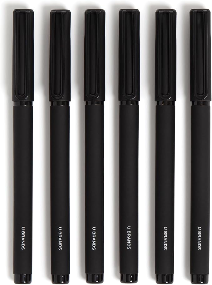 U Brands Catalina Felt Tip Pens, Pen Set of 6 Black Ink Pens, Soft Touch Midnight Black, Medium (0.7 mm) Point