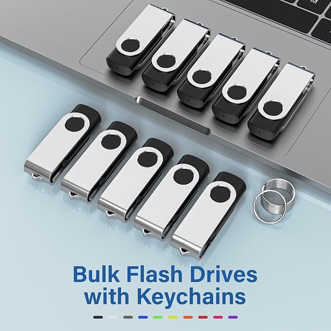 USB Flash Drives 64GB 10 Pack, Wooolken USB 2.0 Thumb Drives with Keychains Memory Stick USB Drive Pendrive for PC Laptop Computer (Black)