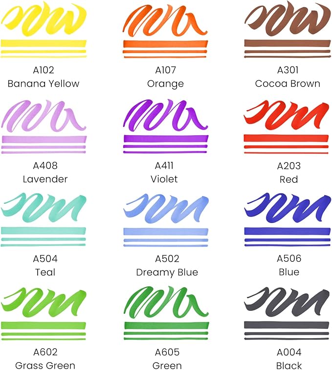 ARTEZA Colored Permanent Markers, Set of 24, Fine & Brush Tip Pens