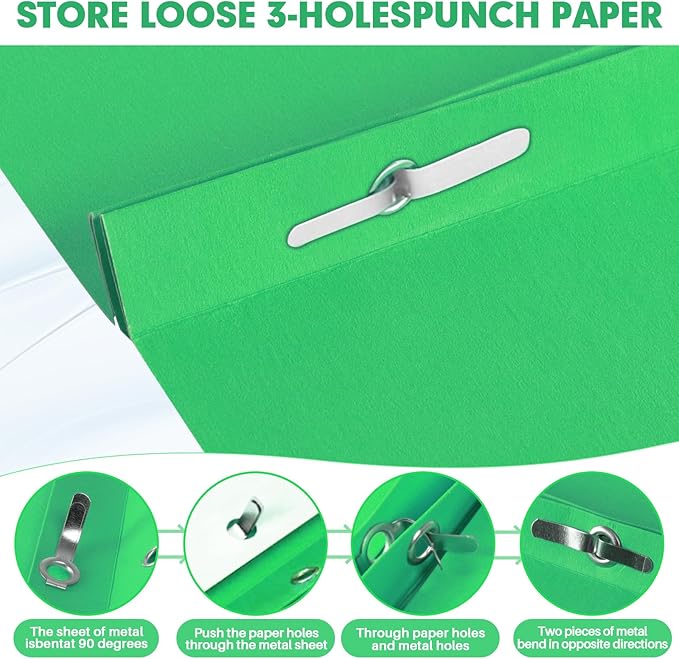 Two Pocket Folders, RAZCC 75 Pack Two Pocket Folders with Prongs, 3 Prong Folders Fit Letter Size Paper, Pocket File Folders for School Office Home Business, Green