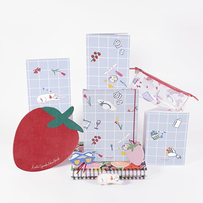 kate spade new york Clear Pen and Pencil Case for Women, Cute Work Stationery, PVC Zip Pouch Includes 2 Pencils, Sharpener, Eraser, and Ruler (Park Picnic)