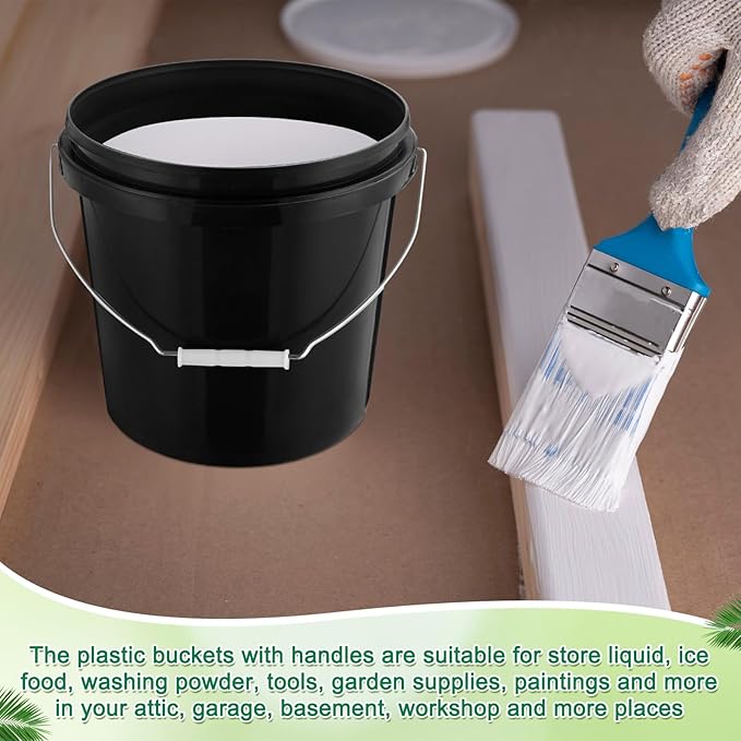Tioncy 10 Pcs 2 Gallon Plastic Bucket with Lid Heavy Duty 2 Gallon Bucket Pail with Lid Handle for Storage Container Home Household Cleaning (Black)