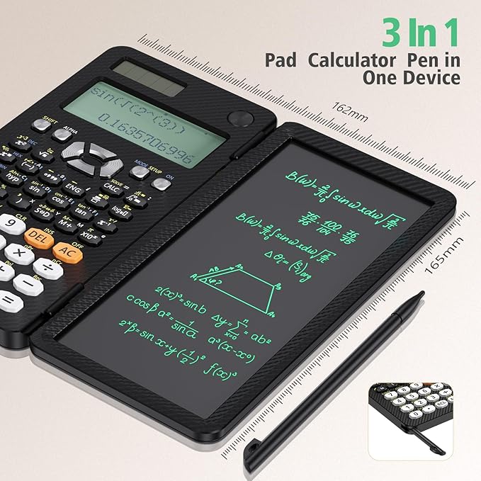 NEWYES Rechargeable Scientific Calculators 991ES MAX, 417 Functions, Writing Pad, Foldable Hard Case, 4-Line Written Display Advanced Calculators for Students School Engineering, Dual Power, Black