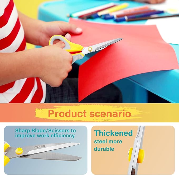 QMVESS 8.5" Scissors All Purpose 3 Pack, Ultra Sharp 2.5mm Thick Blade Scissors for Office, Professional Ergonomic Comfort Grip for Office School Home Fabric Sewing DIY Craft Cutting General Use