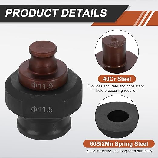 HARFINGTON Hydraulic Hole Punch Die 11.5mm Round Hole 40Cr Steel Electric Punching Kit for MHP-20 JP-20 Electric Punching Machine, Burgundy & Black