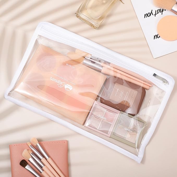 Outus 8 Pcs Clear Zipper Pouches Pencil Pouches PVC Makeup Pouch Envelopes Folder Storage Multi Purpose Pouch Document File Organization Bags, Office Supplies (White Edging, 11.5 x 7 Inches)