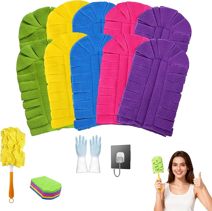 360° Electrostatic Duster Refills — The Sustainable Choice for a Dust-Free Home, Washable Reusable Duster Pads with Microfibers, Heavy Duty Dusters for Cleaning (1 Handle + 10 Refills)