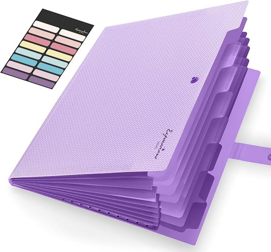Sooez Accordion File Organizer, 8 Pocket Expanding File Folder with Labels, Letter Size Folders for Documents, Portable Paper Bill Receipt Organizer for Home School Office Supplies, Purple