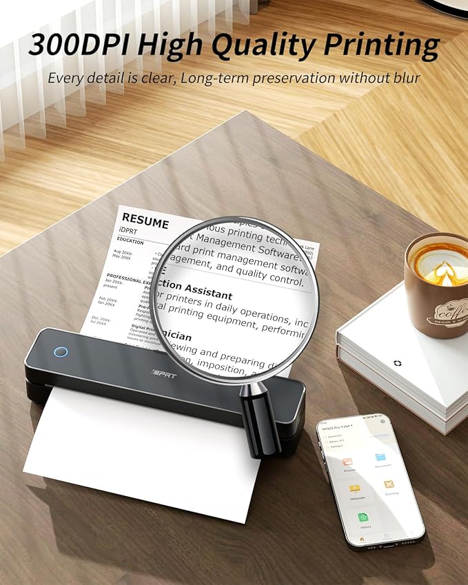 iDPRT Portable Thermal Printer, MT610 Pro Wireless for Travel, 300 DPI Bluetooth Inkless Printer Support 8.5" X 11" US Letter&A4&A5 Thermal Paper for Home, Compatible with iOS, Android, Laptop, Black