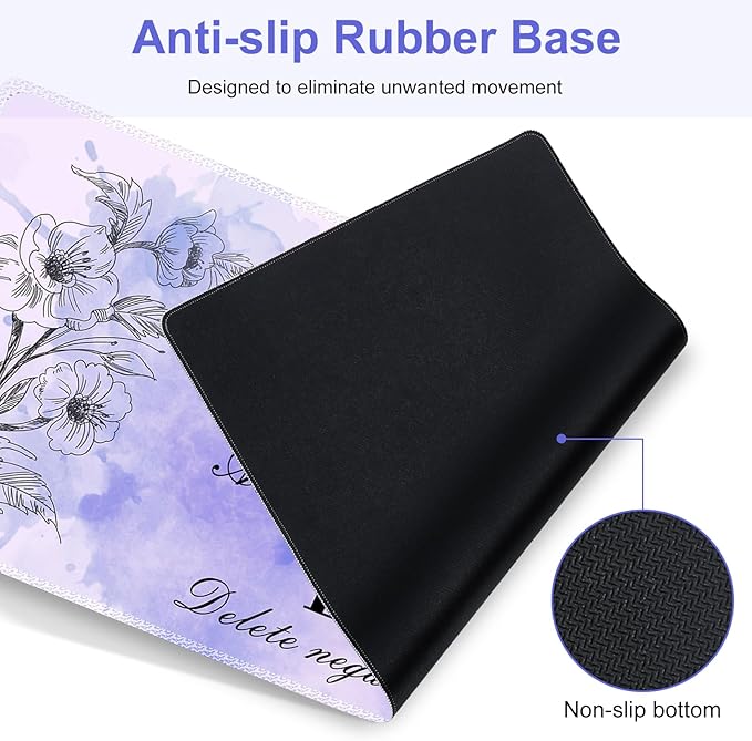 Mouse Pad, 4 in1 Large Desk Mat, Desk Pad Matt for Desktop, Anti-Slip XXL Big Computer Ergonomic Mousepad with Wrist Support for Keyboard and Mouse for Women I Purple Positive Quotes