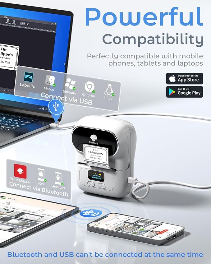 Phomemo Label Maker Machine- M110 Upgraded Bluetooth Label Printer for Barcode, Clothing, Jewelry, Retail, Mailing, Business, Compatible with Android & iOS, with 3 Label, White