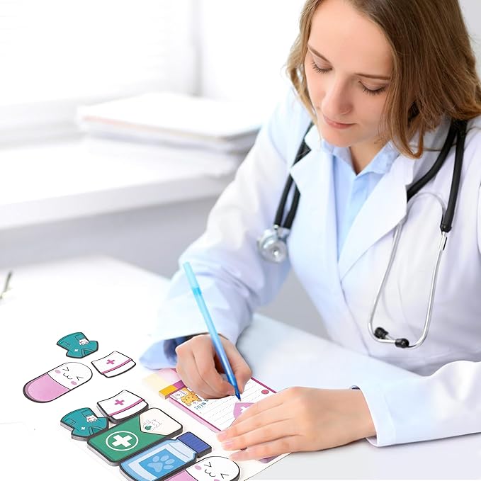 B1ykin Sticky Notes Set, Cartoon Theme Cute Self-Stick Notes Pad Teacher Appreciation Gifts， Self-Adhesive Writing Memo Pages Sticky to Do Notepad for Kids Employee School Office (Funny Nurse)