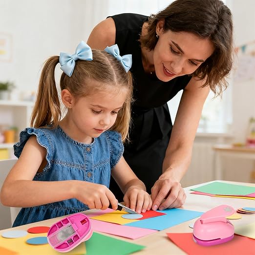 Craft Punches 8 Pack with 4 Sticker Paper, 0.6inch Hole Punch Shapes Medium Paper Punch Shapes, Craft Hole Punch for DIY Scrapbooking Nail Art Craft Punchers Supplies