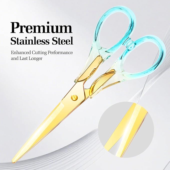 6.3 Inch Precision All - Purpose Craft Scissors, Stainless Steel Blade for Superior Cutting, Blue Acrylic Handle for Comfort, Ideal for Office, Home & School Crafters
