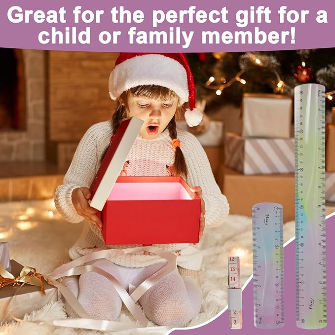 2 PCS Ruler, Kids Ruler, Soft Flexibleruler, Bendable Plasticruler, Single Piece Plastic Construction, with 1 Measuring Tape for School, Classroom, Office, Kids & Adults (5.9 in, 11.8 in)