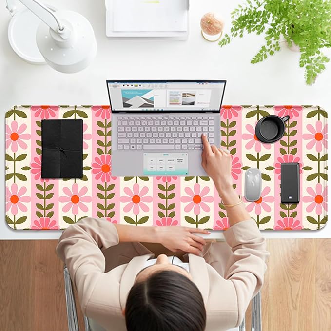 Pretty Pink Flowers Gaming Desk Mat, Computer Keyboard Large Extended Long Floral Mouse Pad for Office and Home, XL (W11)