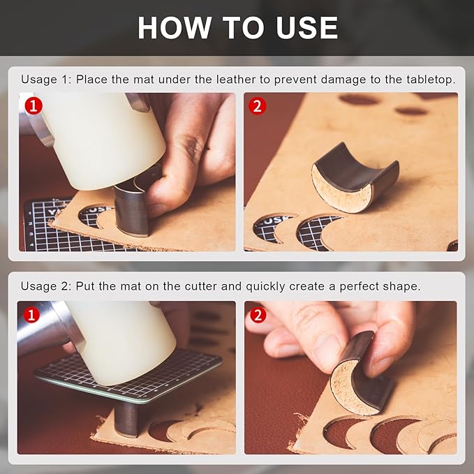 Leather Hole Cutter Tools Set, 8 Pieces Moon Shape Punch Tools 20 25 30 35 40 45 50 55mm, High Carbon Steel Leather Cutting Dies - Leather Hole Punch Tool Kit for DIY Crafts