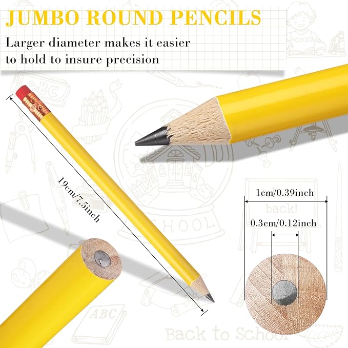 Fainne 48 Pcs Jumbo Pencil, Wooden Pencil with Black Core for Carpenters Construction Workers Woodworkers Framers Beginners Students Teachers DIY Project(Yellow,Round)