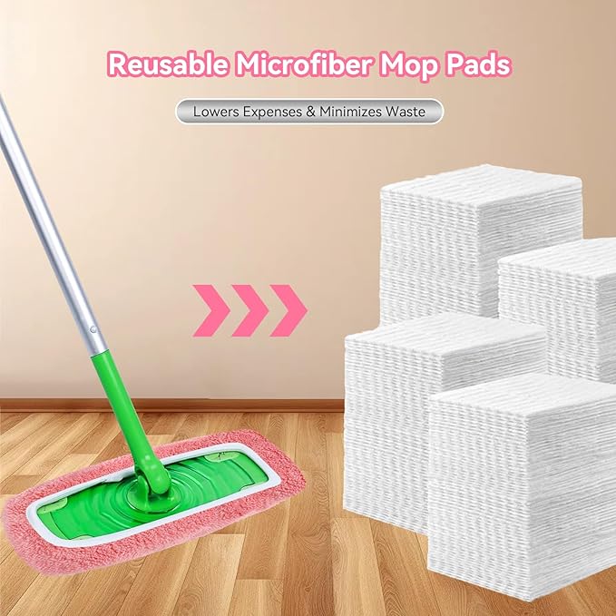 4Pcs Reusable Microfiber Mop Pads Compatible with Swiffer Sweeper，Replacement Wet Mopping pad Refills & Washable Dry Sweeping Cloths for Surface/Hardwood Floor Cleaning（Pink）