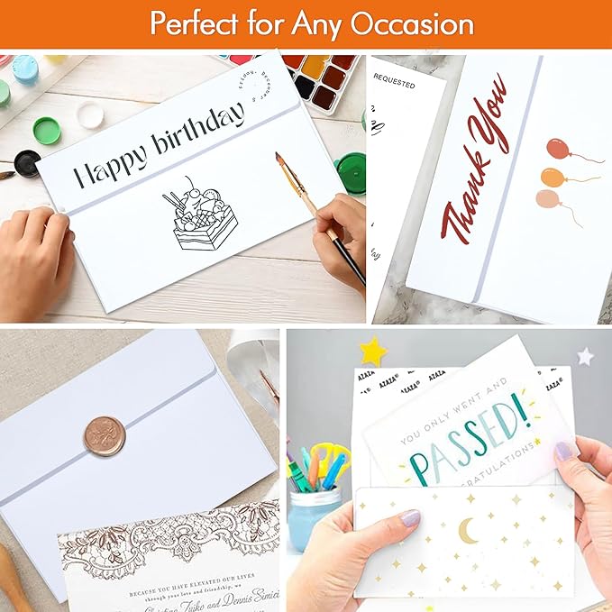 A9 Invitation Envelopes 50 Pack White 5 3/4 x 8 3/4 Inches Self Seal Printable Envelopes for 5x8 Cards,Azaza