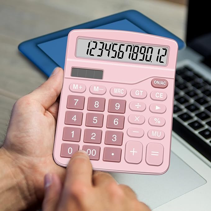 Calculators, Splaks 2 Pack Standard Functional Desktop Calculators Sola and AA Battery Dual Power Electronic Basic Calculator with 12-Digit Large Display for Office, Home, School (1 Blue & 1 Pink)