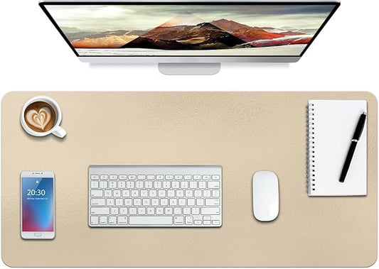 Boutilon Leather Desk Pad Protector,Non-Slip Mouse Pad,Laptop Desk Pad,Office Mouse Mat,Waterproof Leather Desk Blotter,Desk Writing Pad for Office and Home (M-Golden,30"x14")