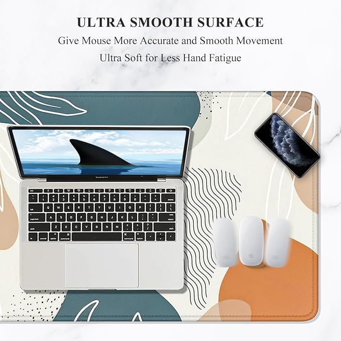 Auhoahsil Large Mouse Pad, XXL Desk Pad, Extened 35" x 15", Non-Slip Rubber Base, Stitched Edges, Superior Surface, Waterproof Keyboard Mat, Large Mousepad for Gamer, Office & Home, Desert Leaves