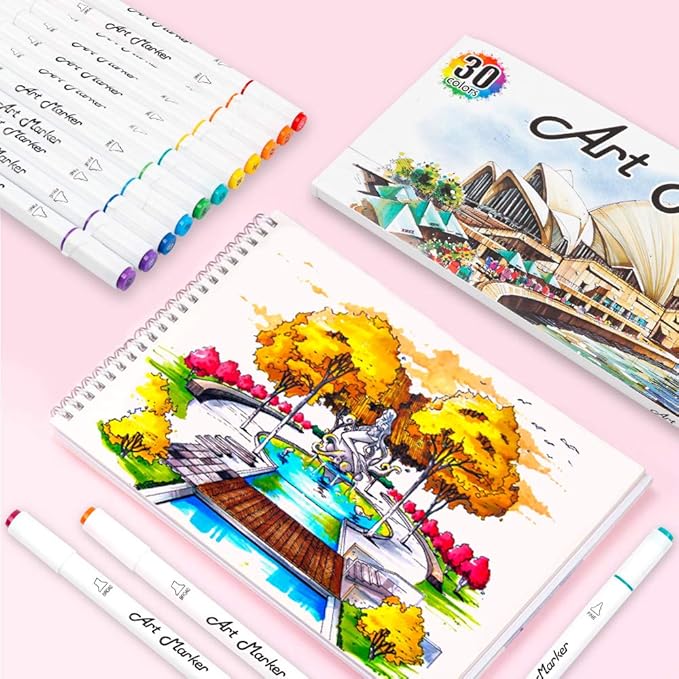 Lelix 30 Colors Art Markers, Dual Tip Permanent Marker Pens Highlighters Perfect for Kids Adults Artist Drawing Sketching Card Making & Coloring Books