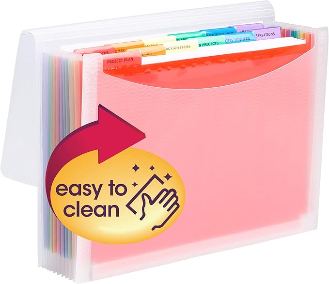 Smead Desktop Poly Expanding File Folder Organizer, Accordion File, Paper Document Storage, 12 Pockets, Flap and Cord Closure, Letter Size (70723) (Pack of 12)