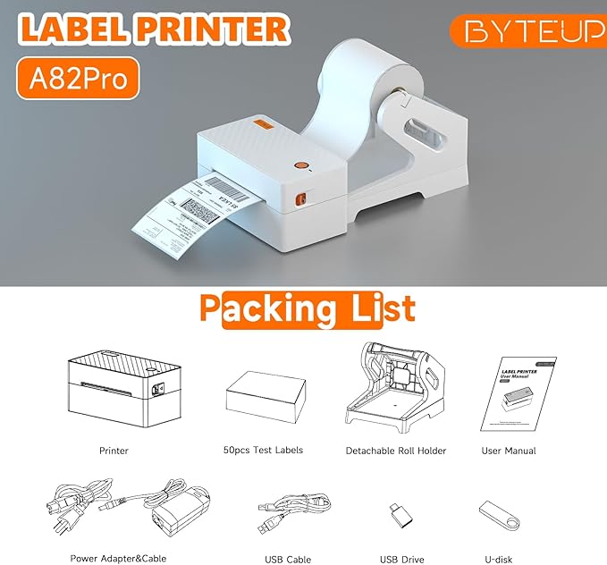 Bluetooth Thermal Shipping Label Printer, Wireless 4x6 Shipping Label Printer for Small Business, Support iOS, Android, Windows and Mac, Compatible with Amazon, Ebay, Shopify, Etsy, USPS.