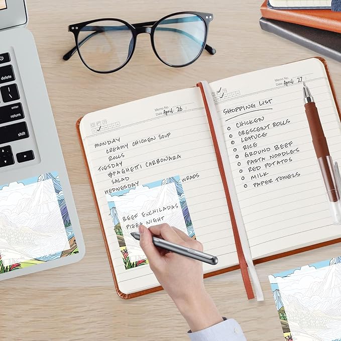 Sticky Notes, 2 Pads, 3x3 inches, Cute Colorful Fun Self-Stick Note Pads, Easy Post, Strong Adhesive Notepad Cartoon Mountain Landscape