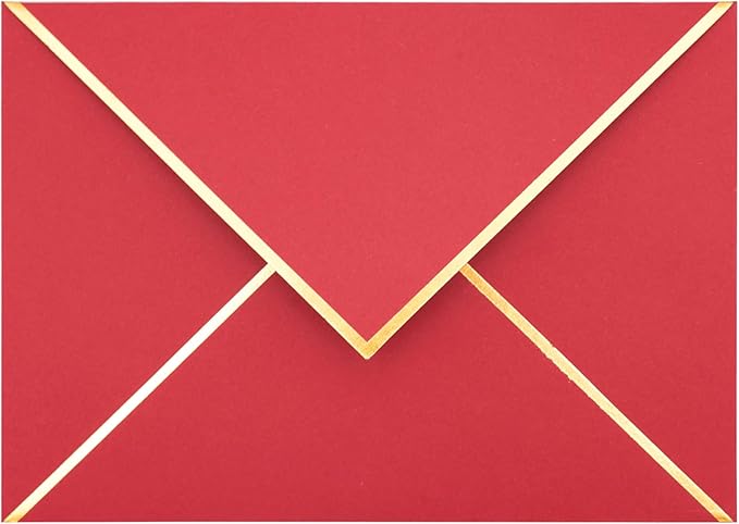 A7 Envelopes - V Flap Foil Border Luxury Mailing Envelopes for 5" x 7" Cards - for Wedding, Invitations, Baby Shower, Photos, Graduation, Birthday, Bridal Shower - 5.25" x 7.25" (Red, 50 Pack)