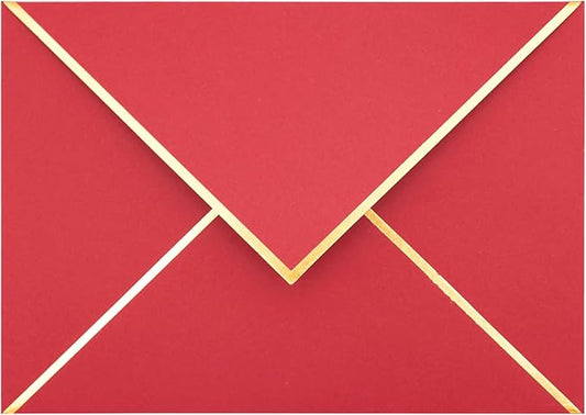A7 Envelopes - V Flap Foil Border Luxury Mailing Envelopes for 5" x 7" Cards - for Wedding, Invitations, Baby Shower, Photos, Graduation, Birthday, Bridal Shower - 5.25" x 7.25" (Red, 25 Pack)