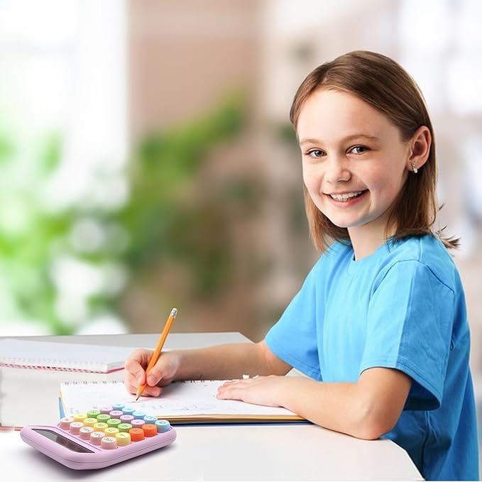 Purple Calculator, Cute Calculator with 12 Digit Display and Big Buttons,Purple Office Supplies and Desk Accessories for Office Clerks